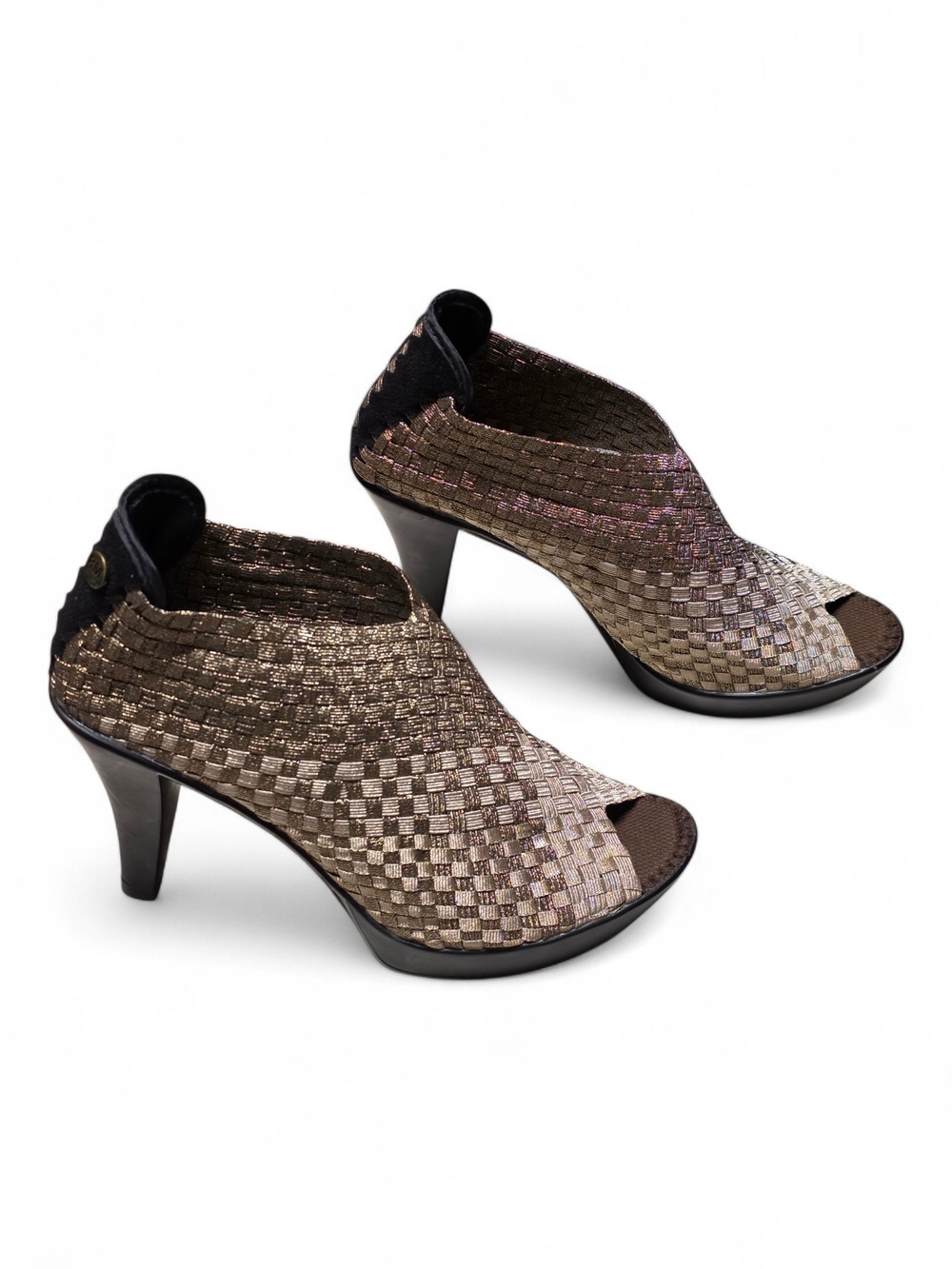 NEW Bernie Mev Chesca Golden Bronze Woven High Heel Booties Size 39 / 8.5 - Picture 2 of 12